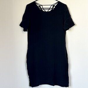 NWT The Korner Silk Short Sleeve Black Dress with Strappy Back Detail - M